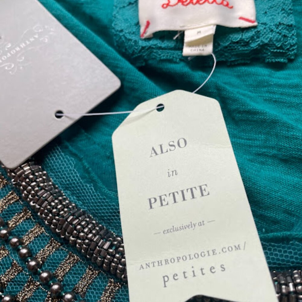Anthropologie Deletta | Embellished Scoop Neck Top | Teal | NWT - Picture 4 of 4